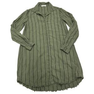 Bella Dahl Dress Womens X Small Green Striped Shirt Raw Hem‎ Button Down Mini
